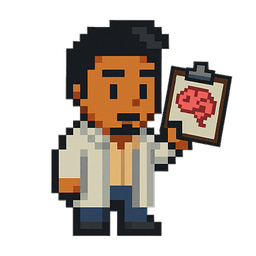 Pixel art version of me using tech for healthcare